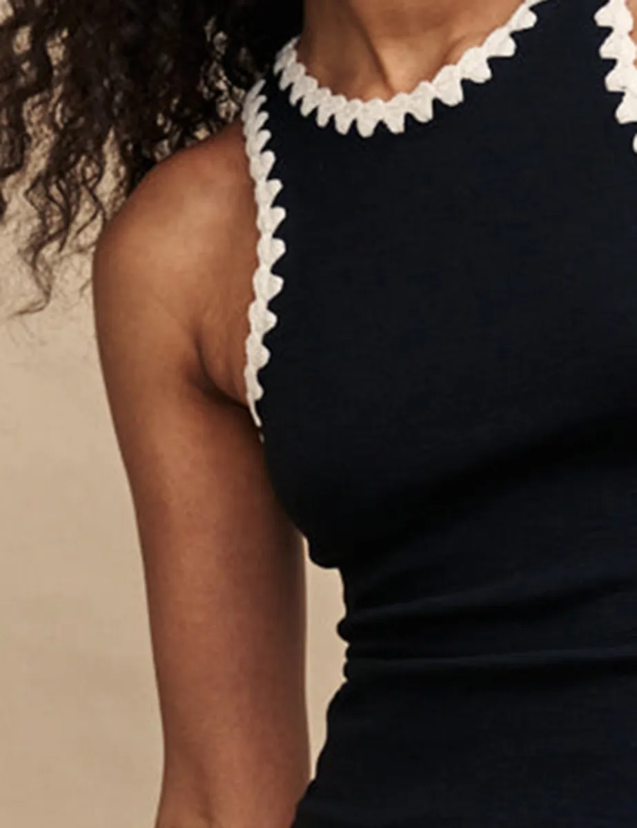 Black Crochet Trim Racer Vest Top