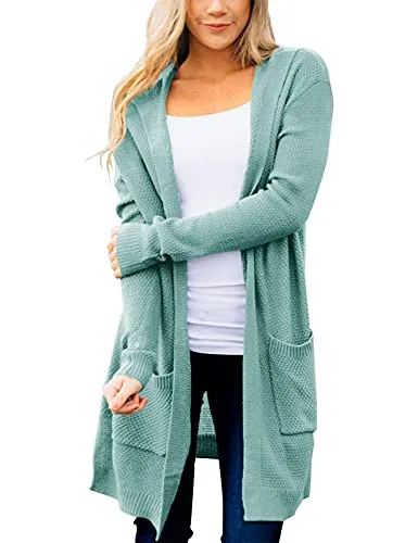 Women's Long Sleeve Open Front Hoodie Knit Sweater Cardigan Outwear