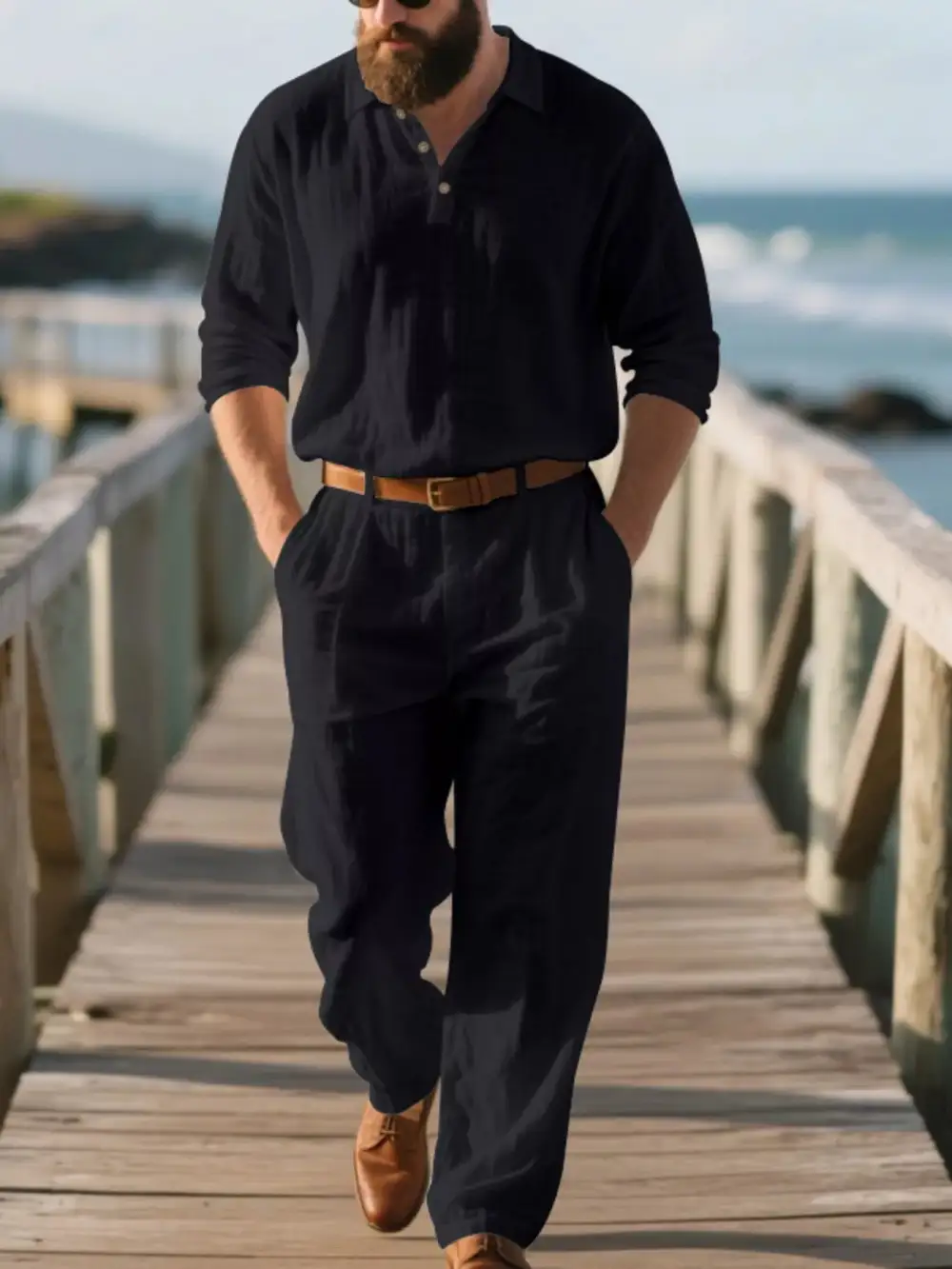 Refined Men's Full Size Long Sleeve Top and Pants