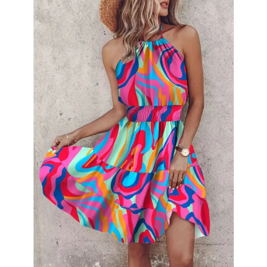 Paisley Print Halter Neck Mini Dress
