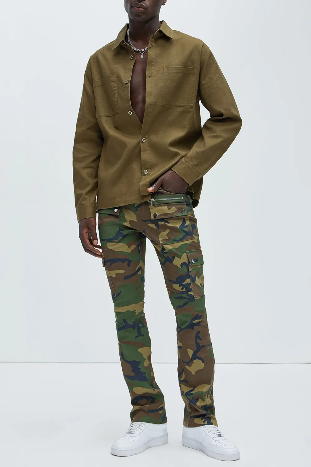 Waxed Cargo Zipper Flare Pants