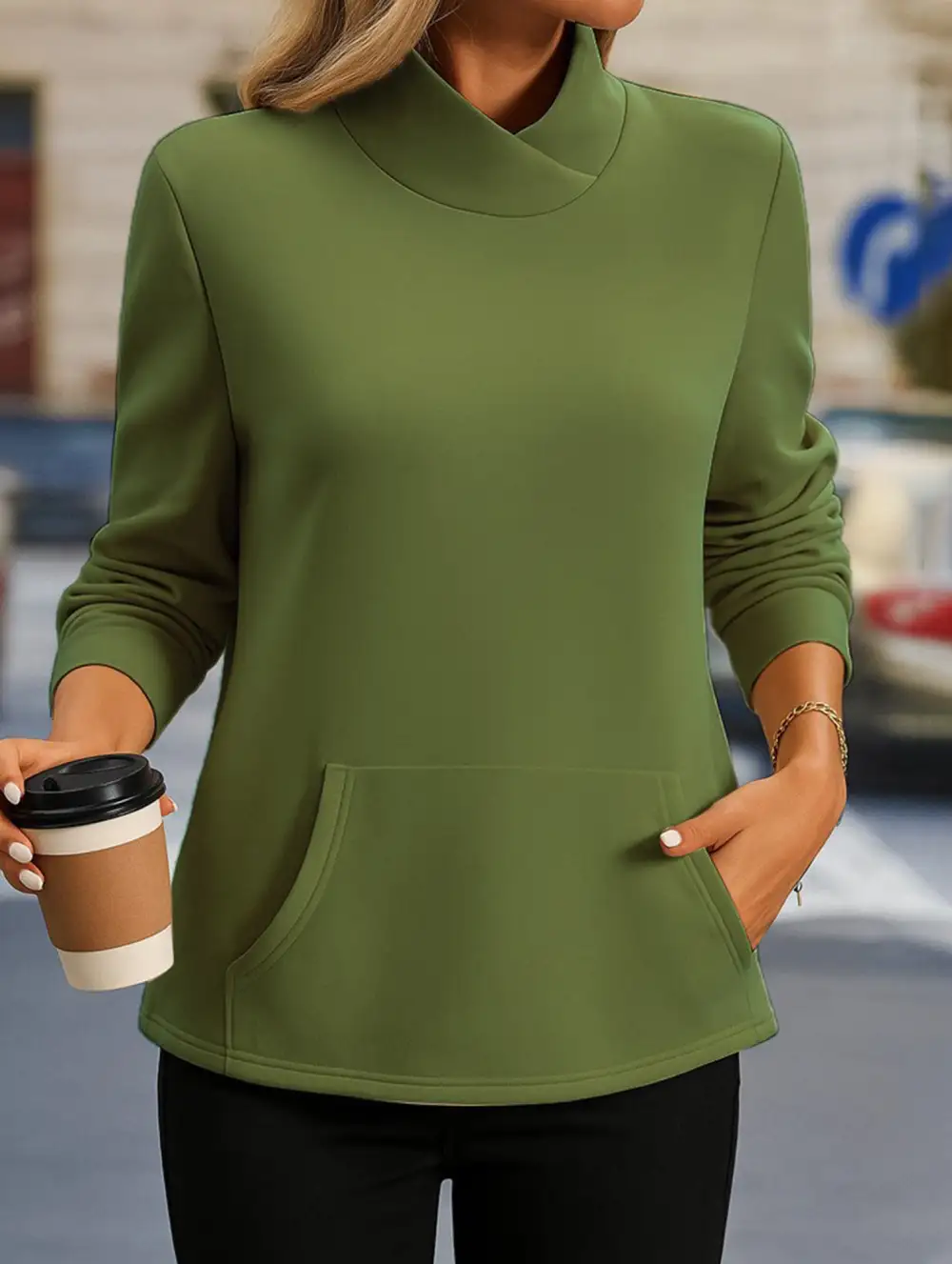 Stand Collar Long Sleeve Pullover Sweatshirt