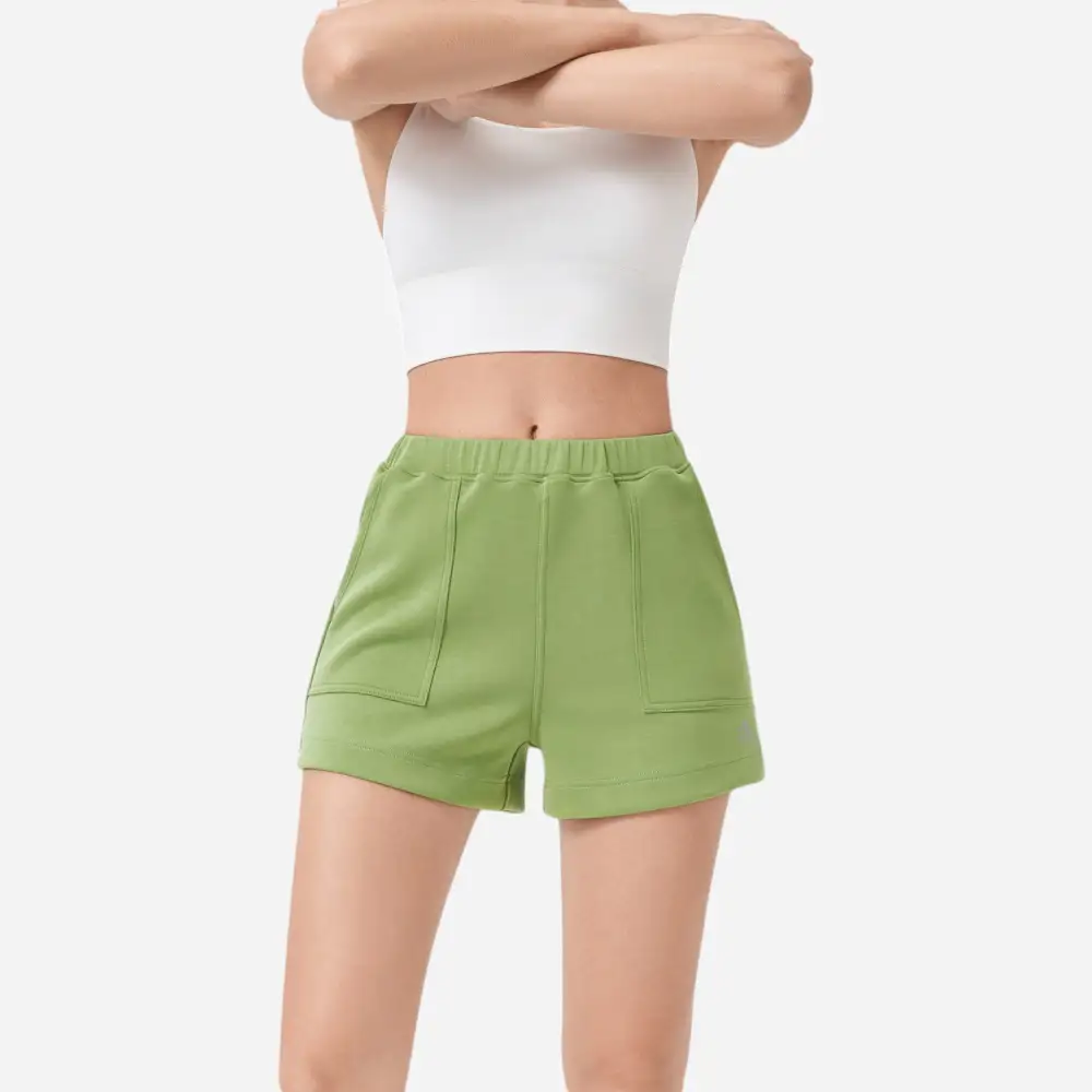 High-Waist Elastic-Waist Side-Pocket Casual Shorts