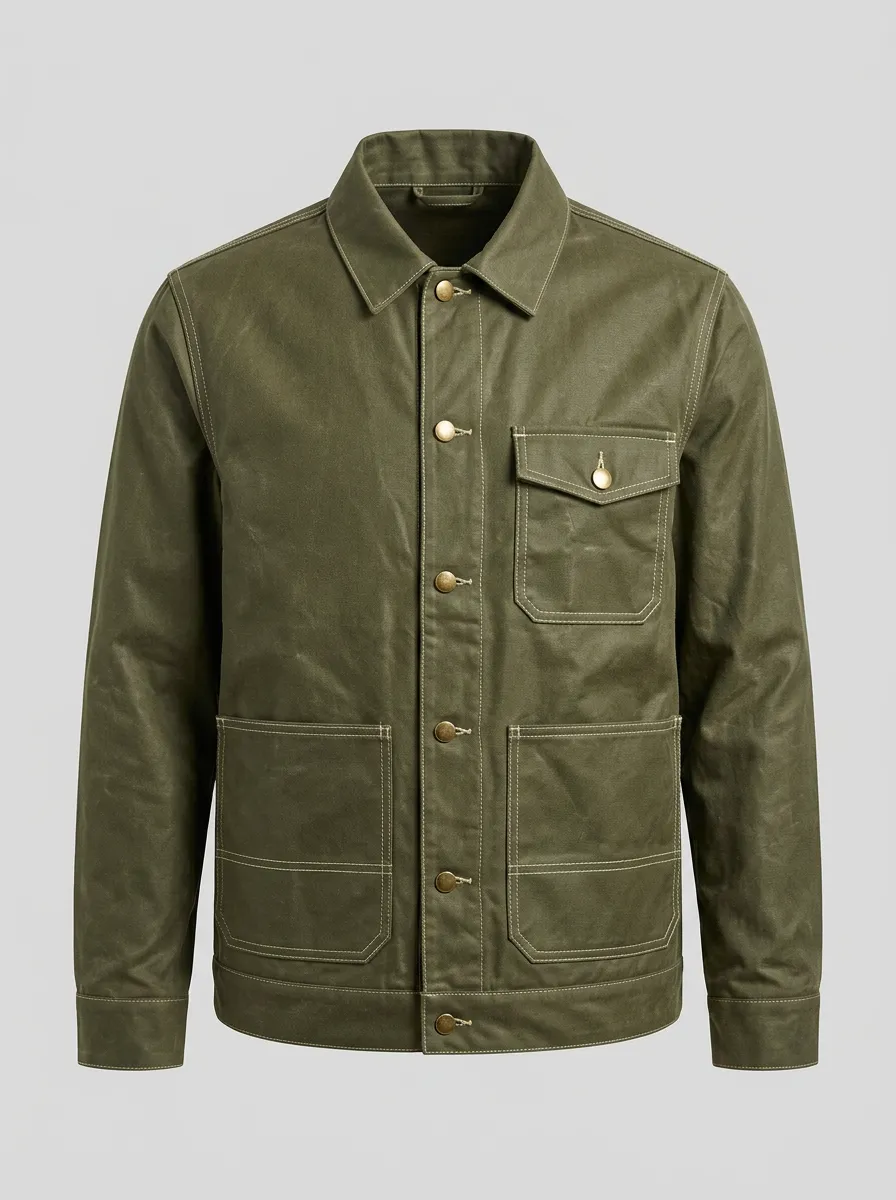 Men's Olive Green Waxed Canvas Utility Field Jacket