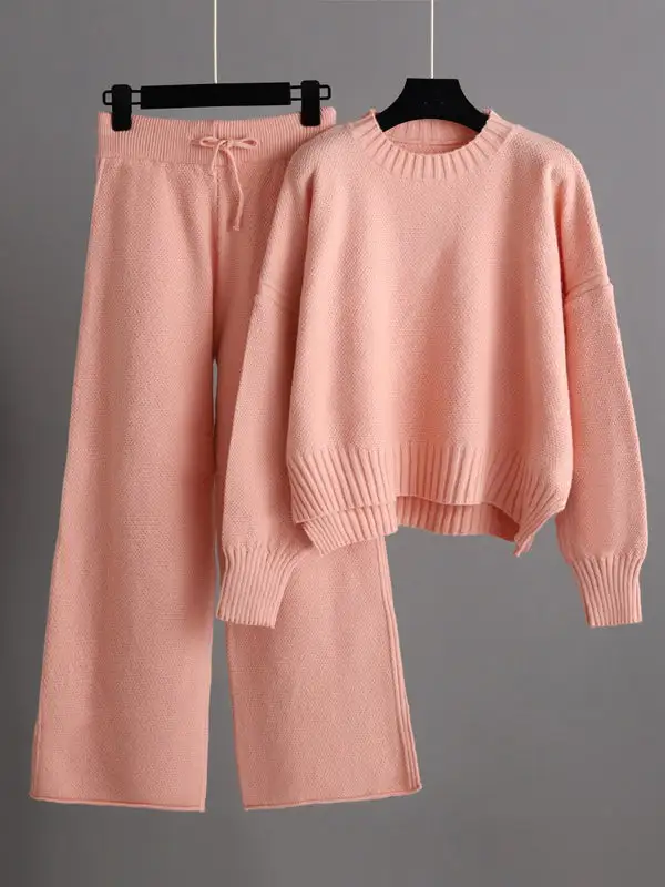Relaxed Long Sleeve Round Neck Sweater And Pants Set