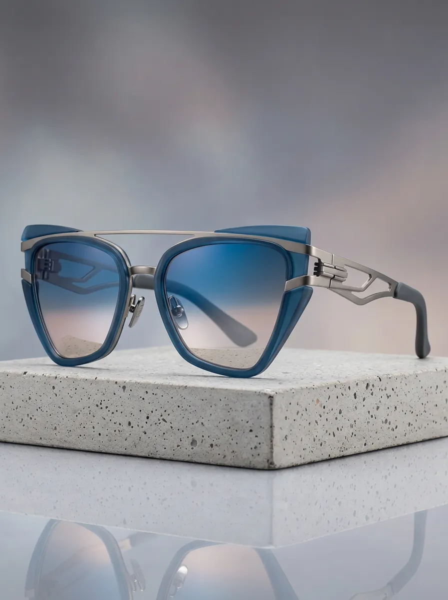 Unisex Modern Geometric Blue Gradient Metal Frame Sunglasses