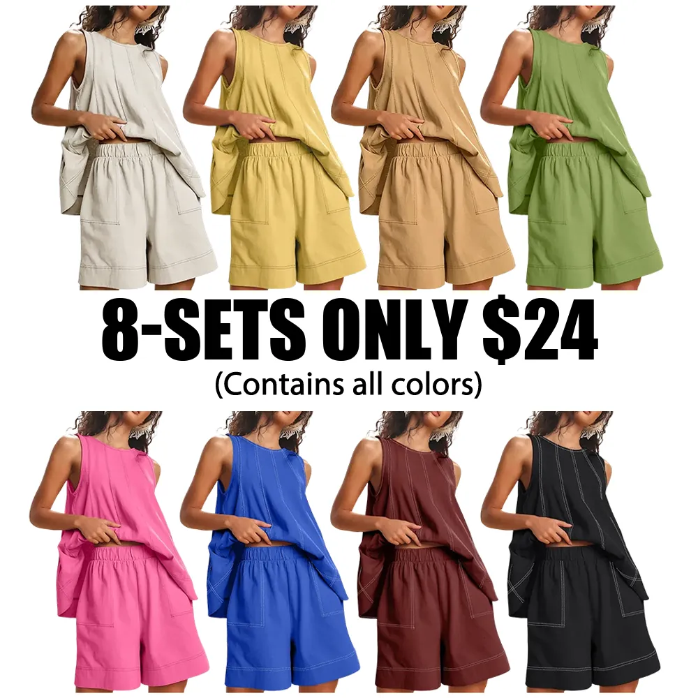 ⏰Hot Sale-Women's Cotton Tank Top & Shorts Set🔥8-Pack - All Colors Included