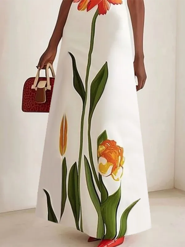 Flower Sleeve Neck Maxi Dress