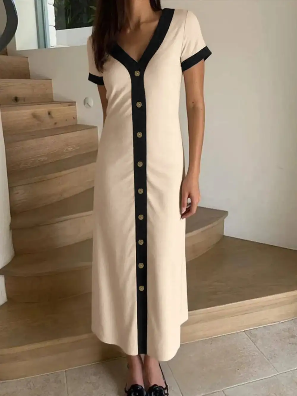 Smooth Finish Button Front Midi Dress