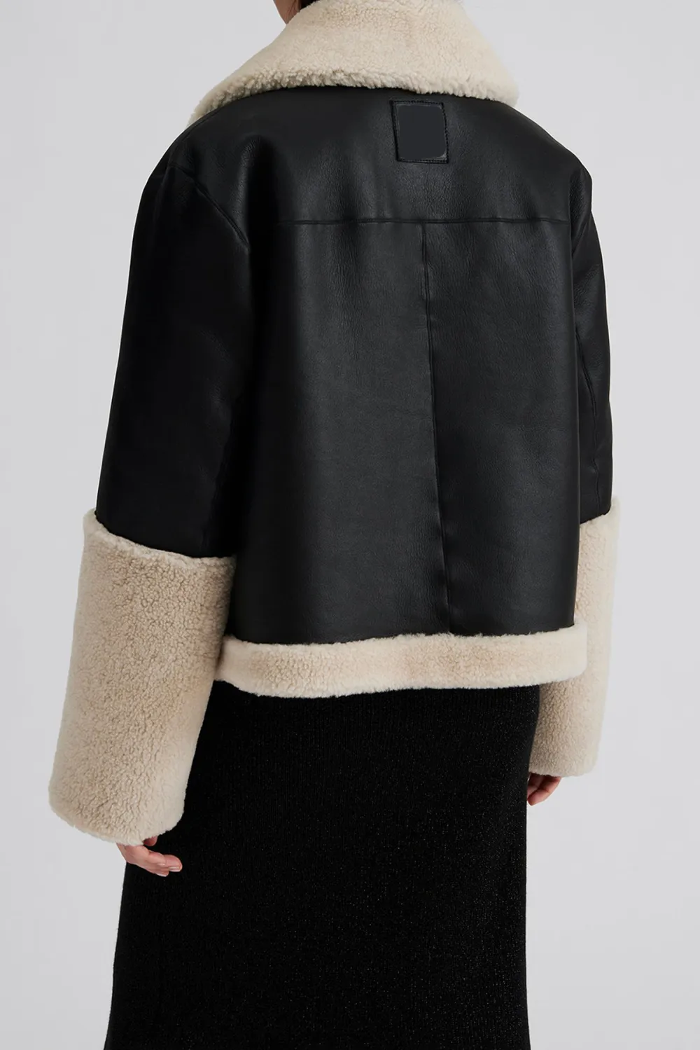 Faux Shearling Collar Leather Jacket
