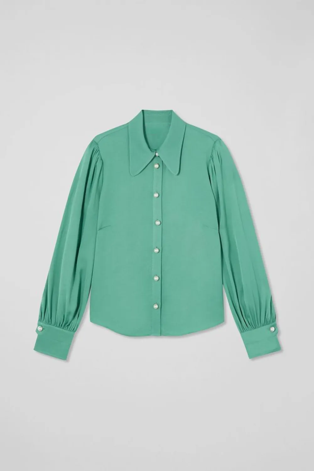 Green Long Sleeve Button Down Silk Blouse