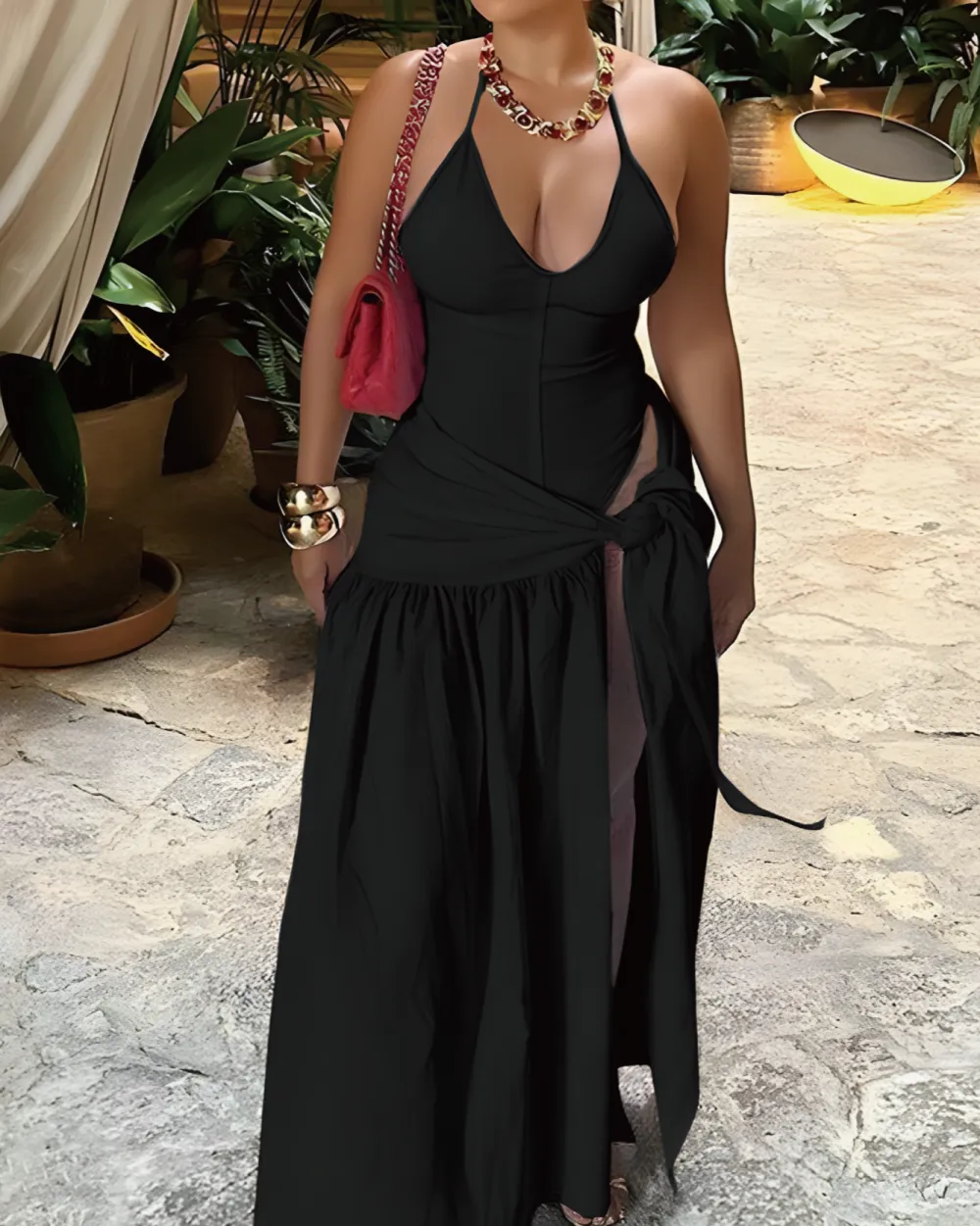 Halter Neck V Neck Matching Outfit Set