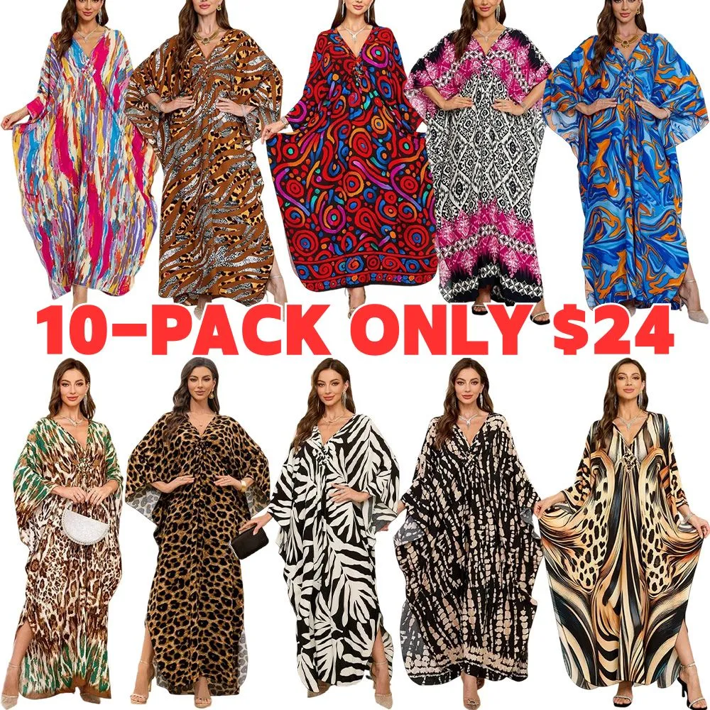 Women’s Boho Maxi Kaftan Dress – Long Sleeve Beach & Vacation Outfit