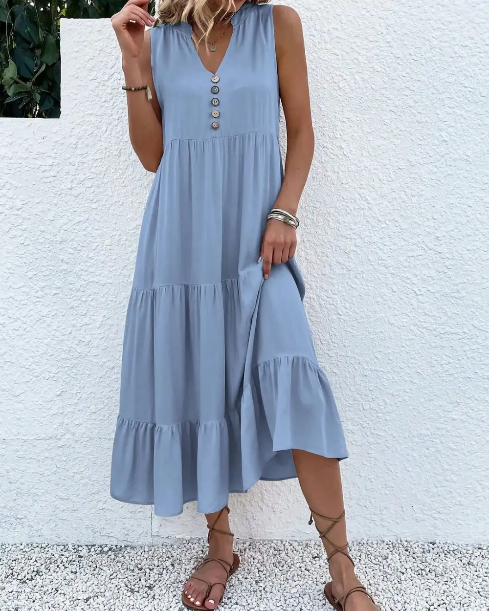 12PACK-Contrast Color Cotton And Linen Casual Dress