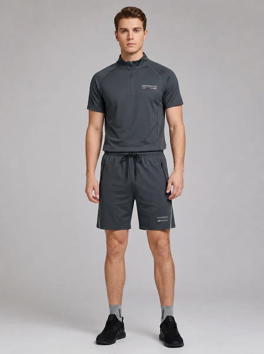 Men's Sportswear Performance Graphic Printed Quarter-Zip Shorts Set