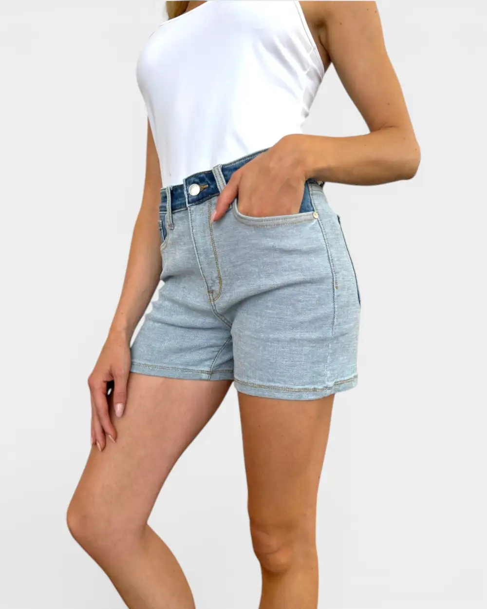 Tone High Rise Denim Shorts