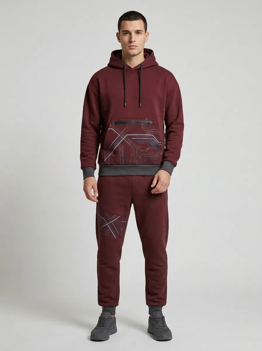 Men's Techwear Cyber Circuit Printed Hoodie Jogger Set