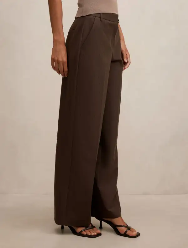 Dark Brown Pinstripe Mid Rise Pants