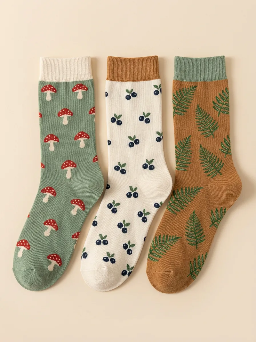 Everyday Mushroom Fern Berry Three Pair Sock Set