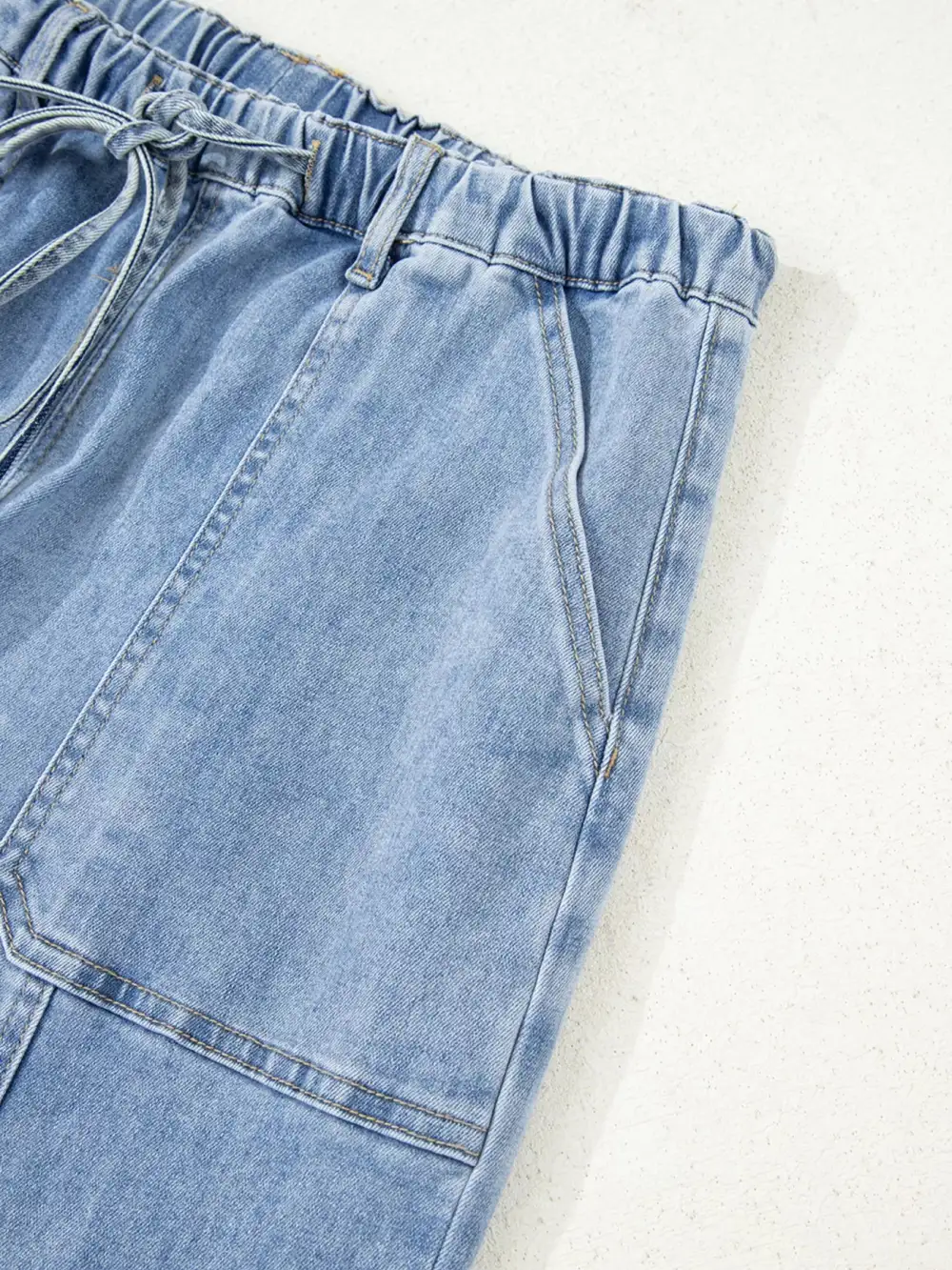 Drawstring Raw Hem Wide Leg Jeans
