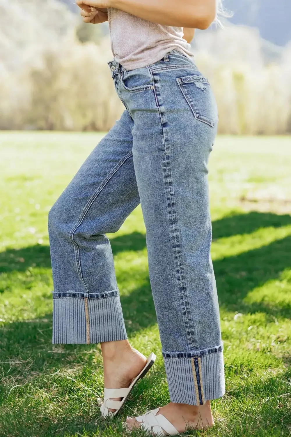 Distressed Washed Stretch Straight Leg Jeans
