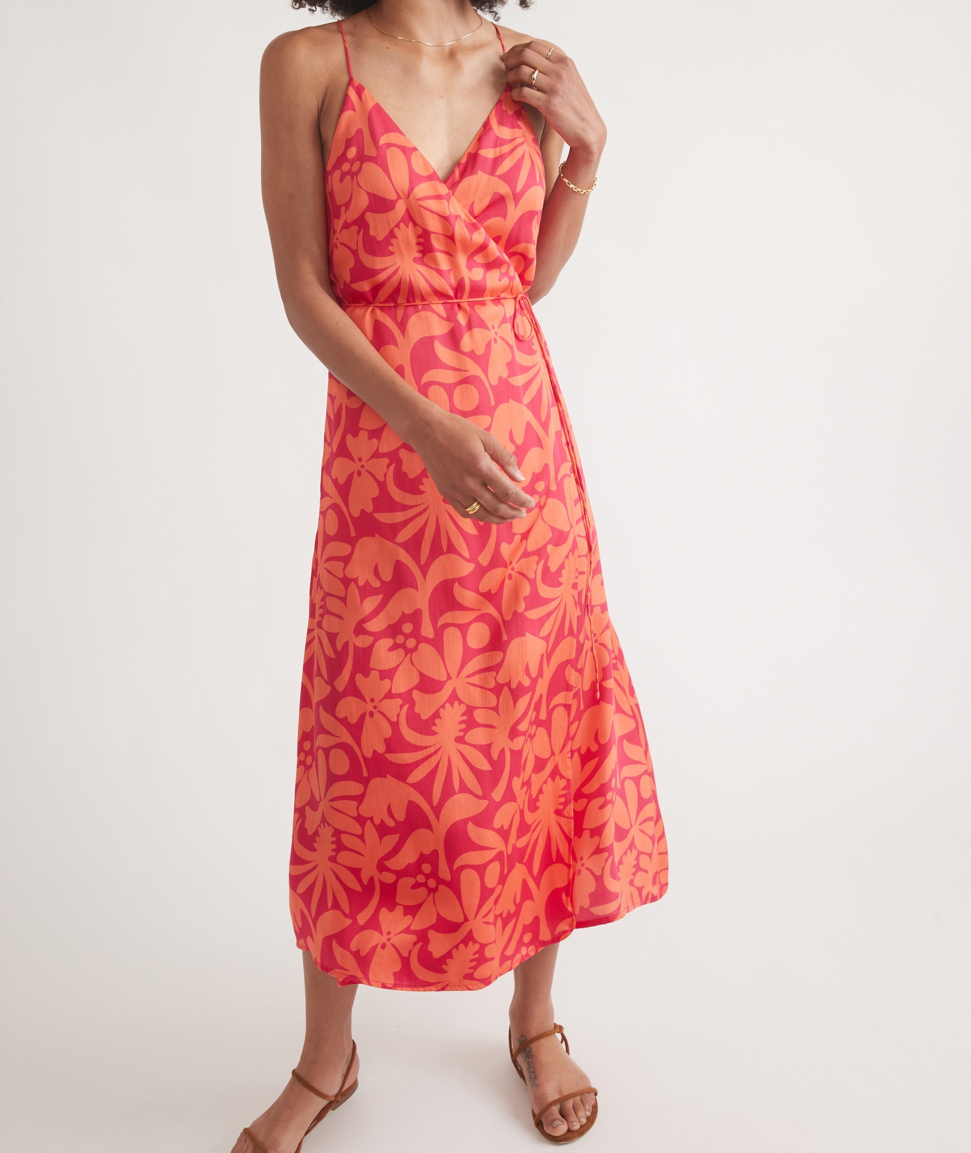 Coral Floral Wrap Maxi Dress