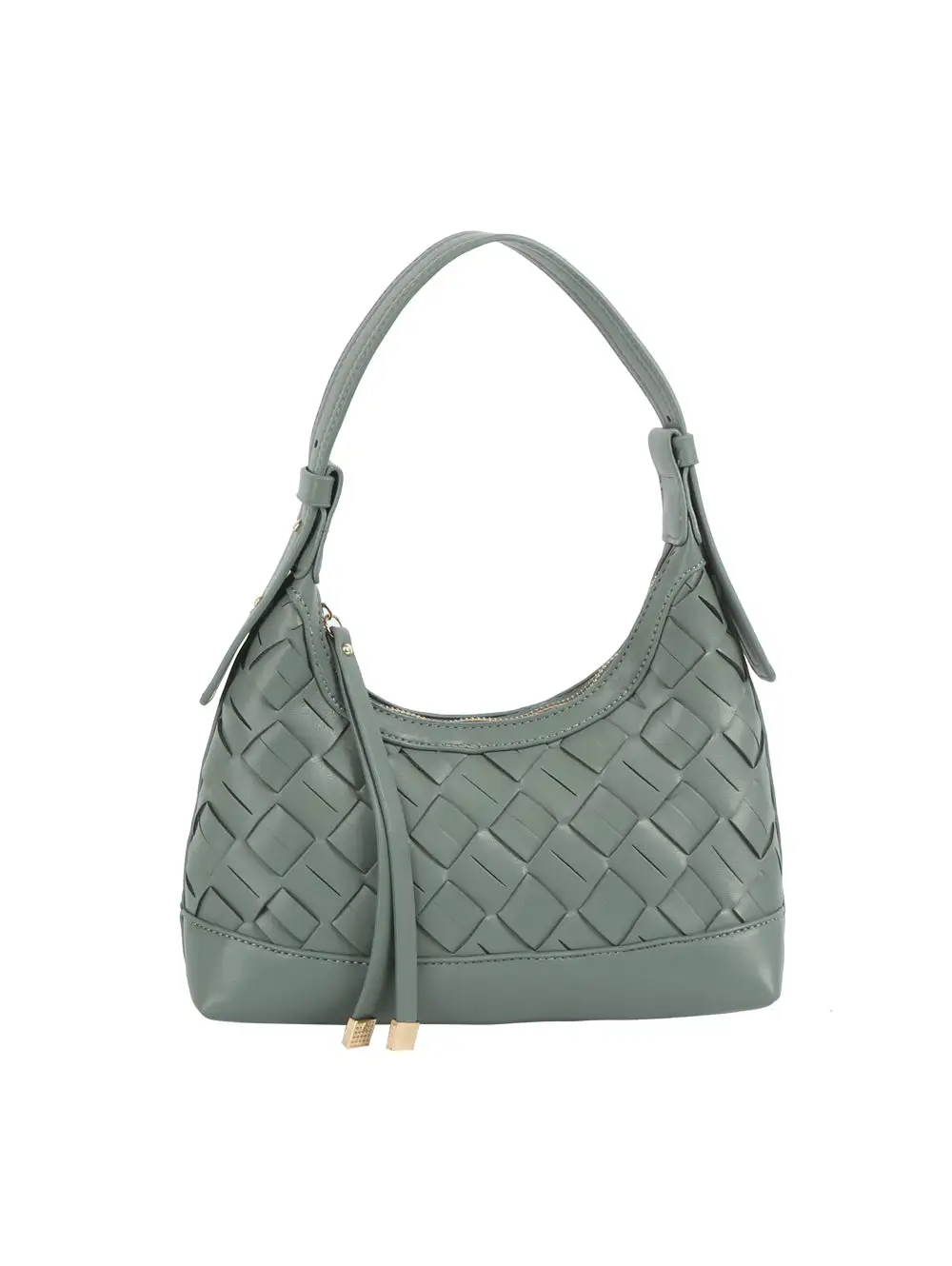 Woven Embossed Faux Leather Hobo Shoulder Bag