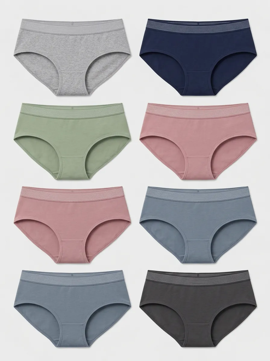 Women's Multi-Pack Solid Color Striped Waistband Cotton Briefs