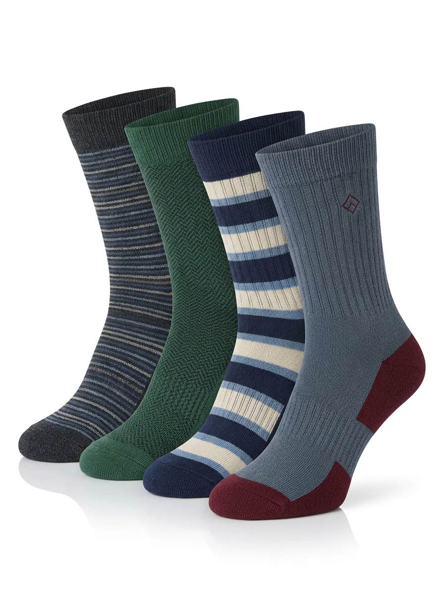 Practical Striped Men's Four-Pair Long Socks