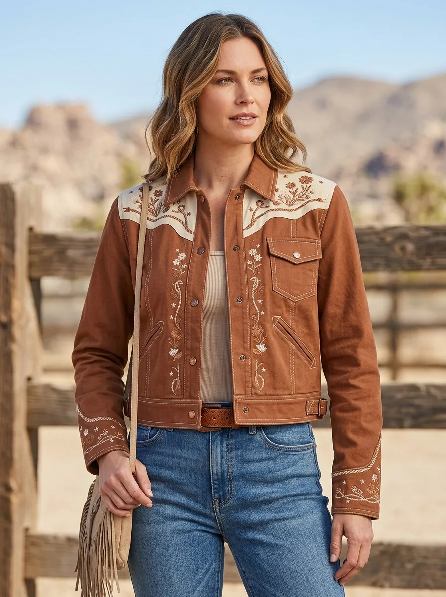 Women's Vintage Inspired Western Cowgirl Floral Embroidery Floral Embroidered Jacket