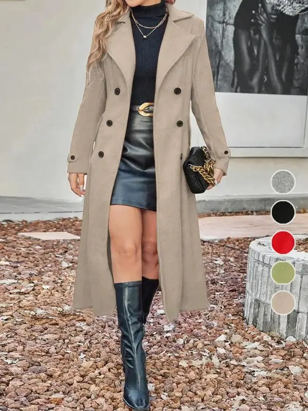 Women's Solid Double-Breasted Wool Coat