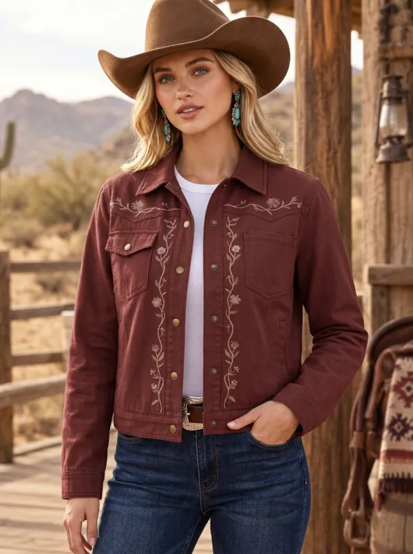 Women's Rodeo Inspired Western Cowgirl Floral Embroidery Floral Embroidered Jacket