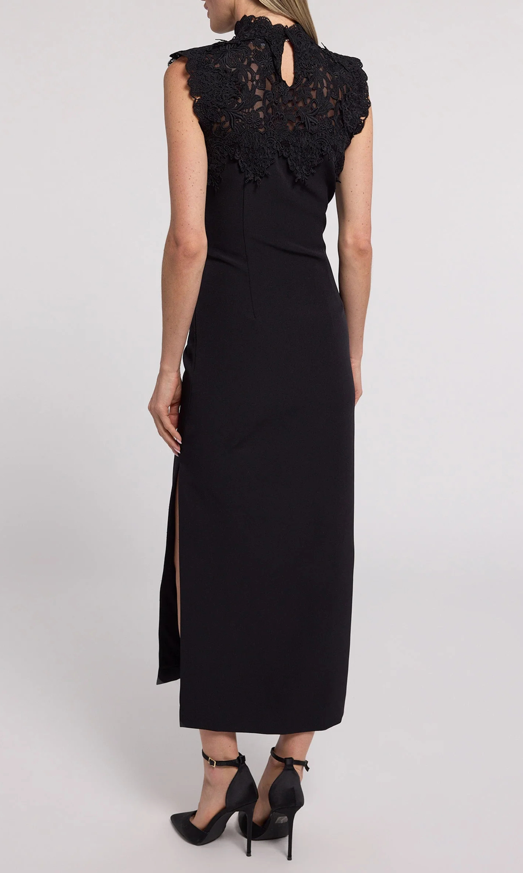 Lace Panel Crepe Turtleneck Dress