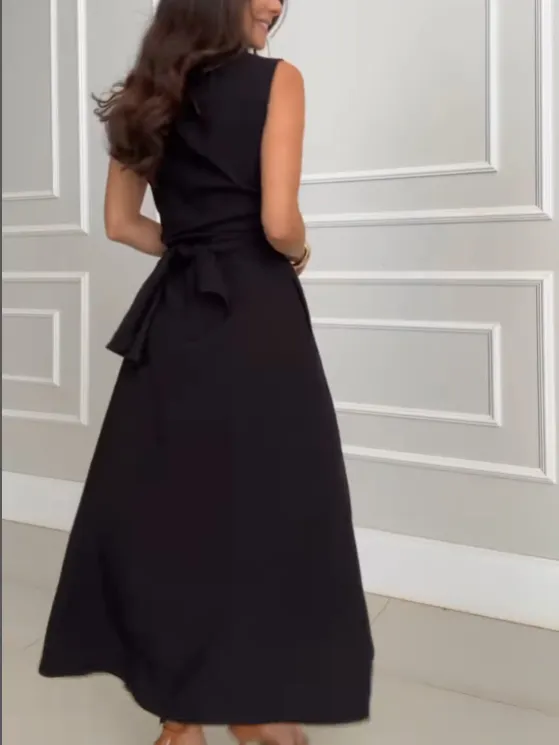Shirt Style Single Breasted Tie Midi Dress