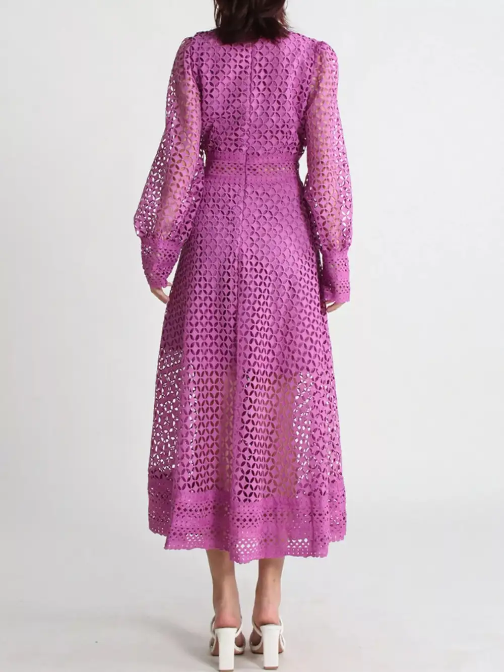 Balanced Detail Lace Long Sleeve Midi Dress