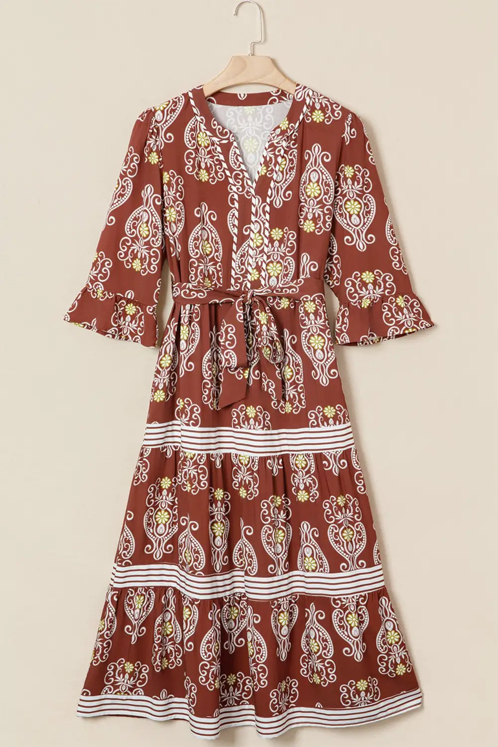 Floral Striped Tie Waist Maxi Dress