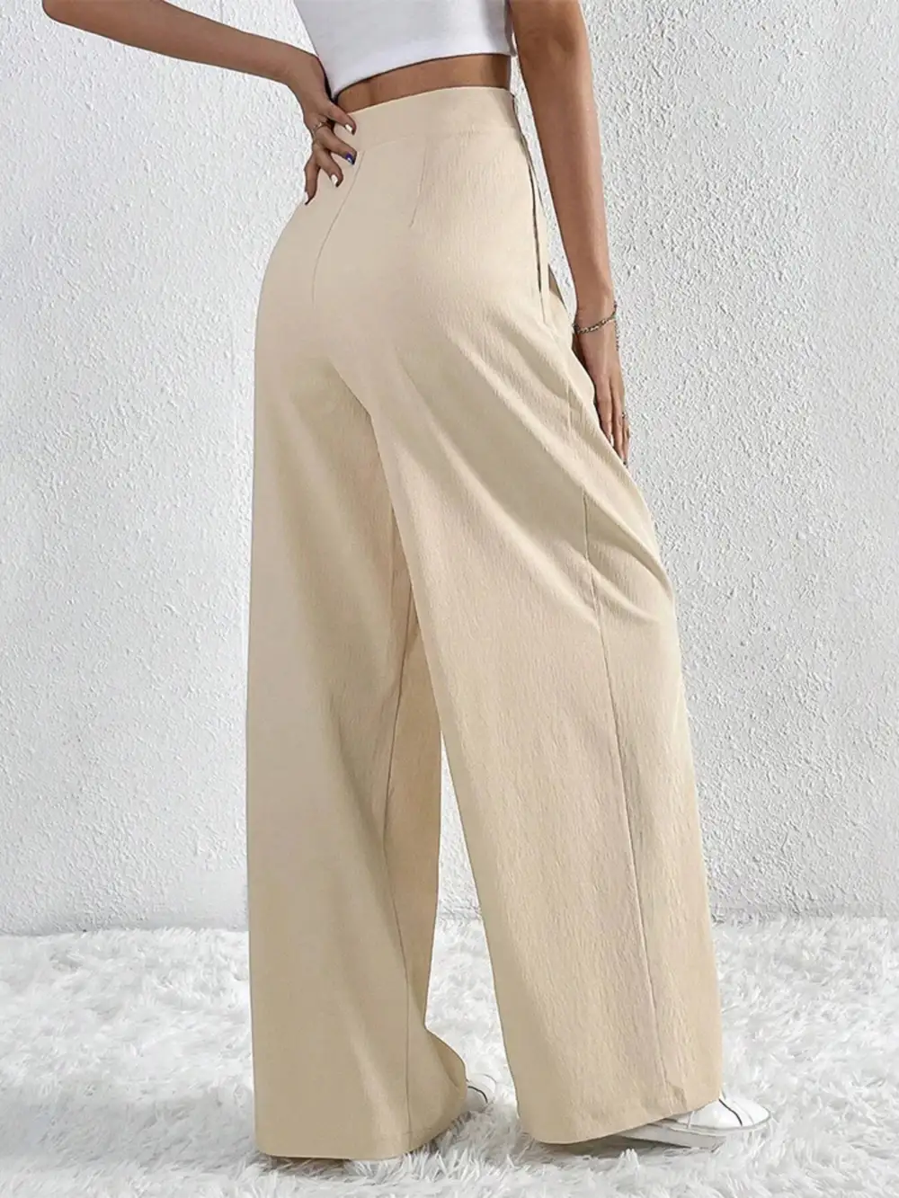 V Waisted Ruched Front Wide Leg Pants