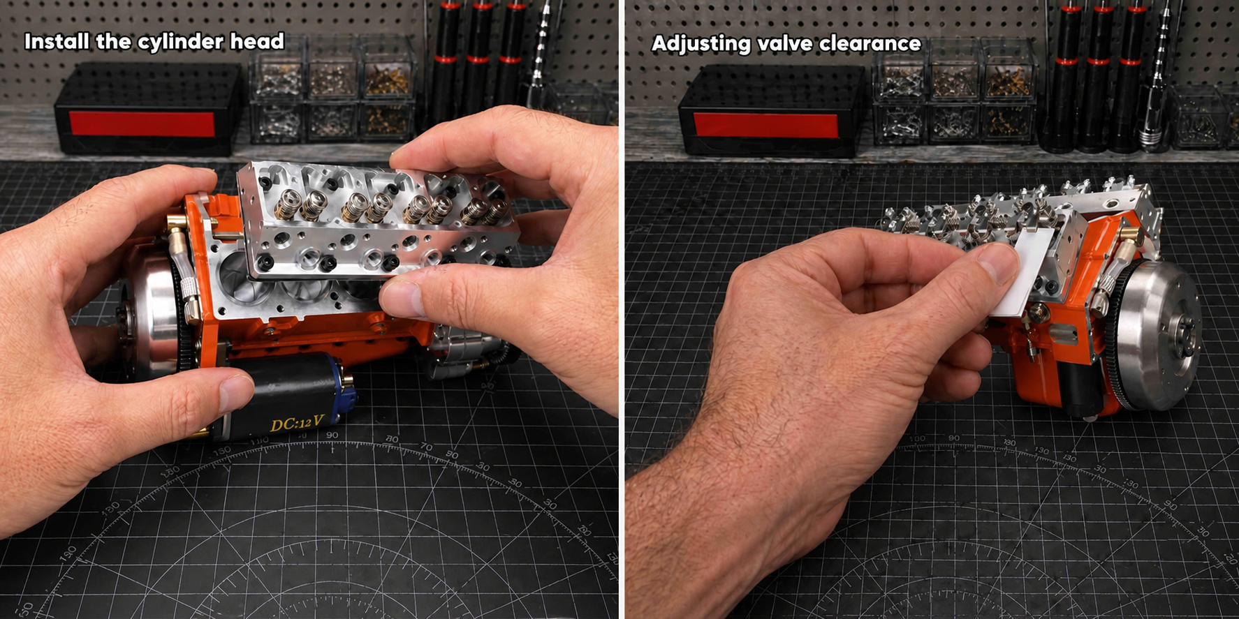 Cylinder-head installation and valve-clearance adjustment. Follow the supplied setup instructions.