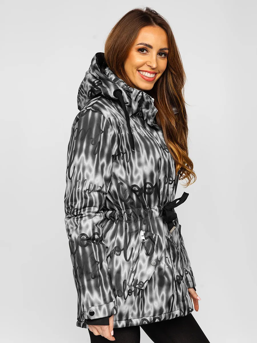 Black women's winter jacket with hood