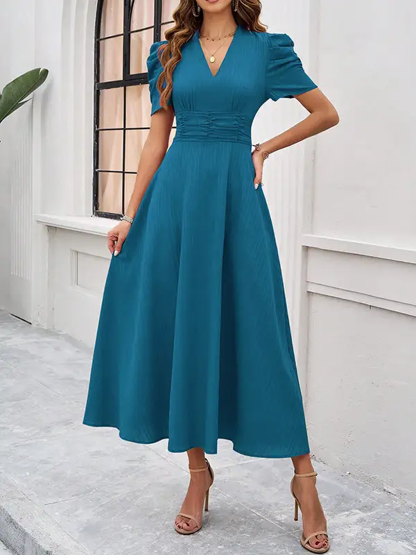 High Zipper Pleated Neck Maxi Dress