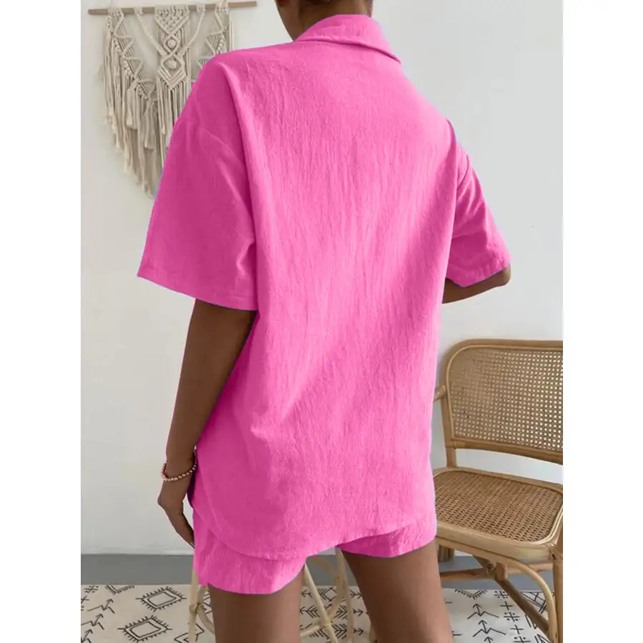 Button Up Short Sleeve Shirt and Shorts Set