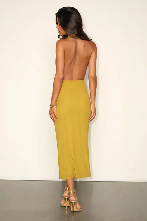 Venus Brown Mesh Backless Midi Dress