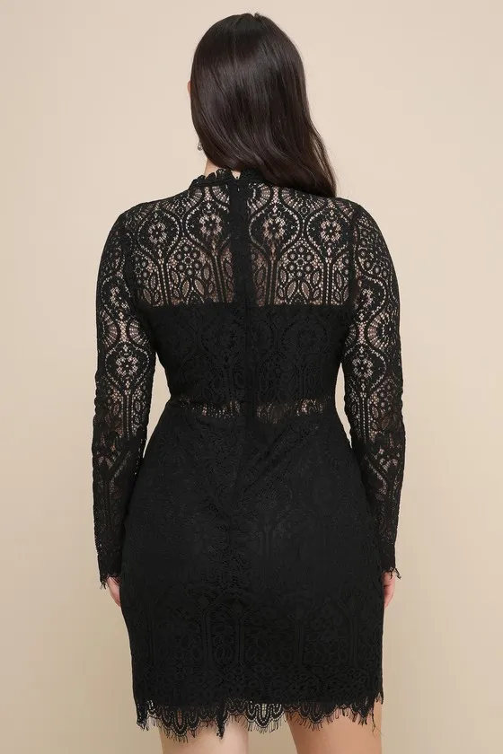 Appetite for Seduction Black Lace Long Sleeve Dress