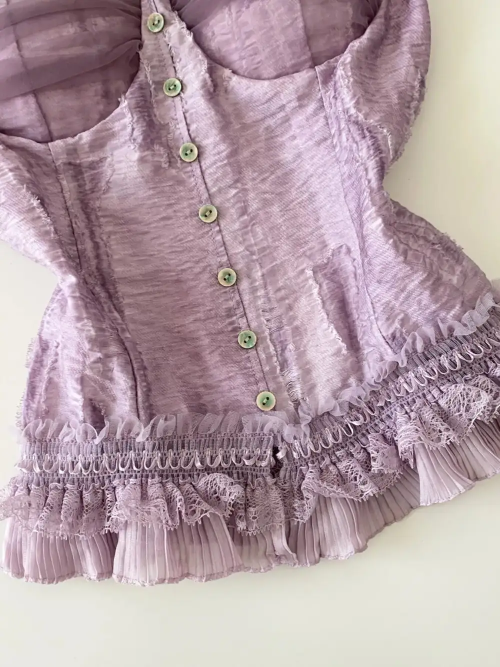 Buttoned Lace-Trim Ruffled Tank Top