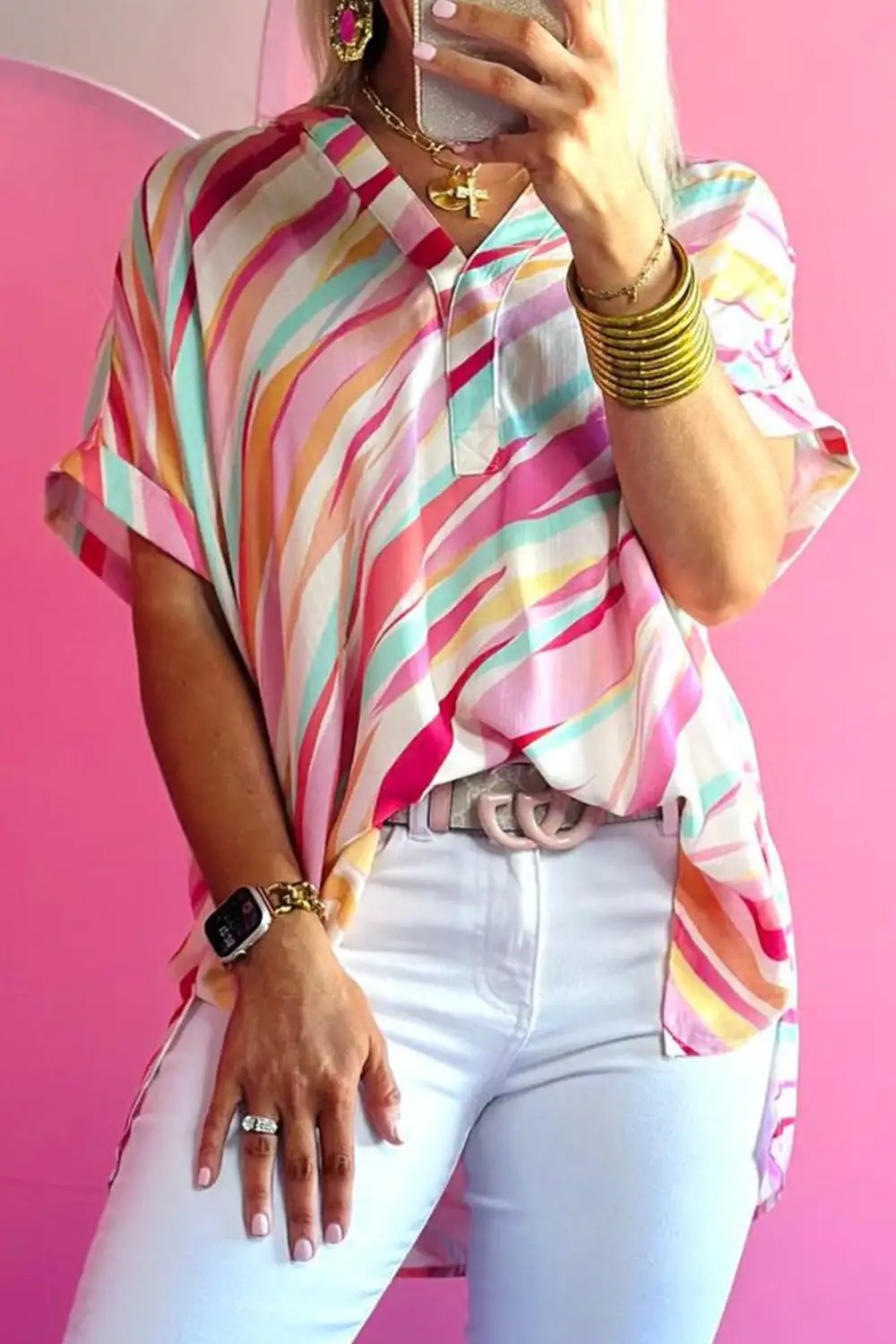 High Waist V-Neck Blouse