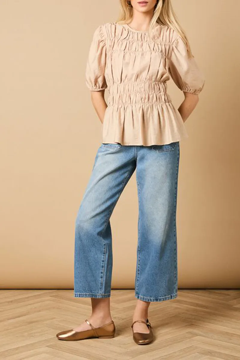 Casual Style Bodice Puff Sleeve Top
