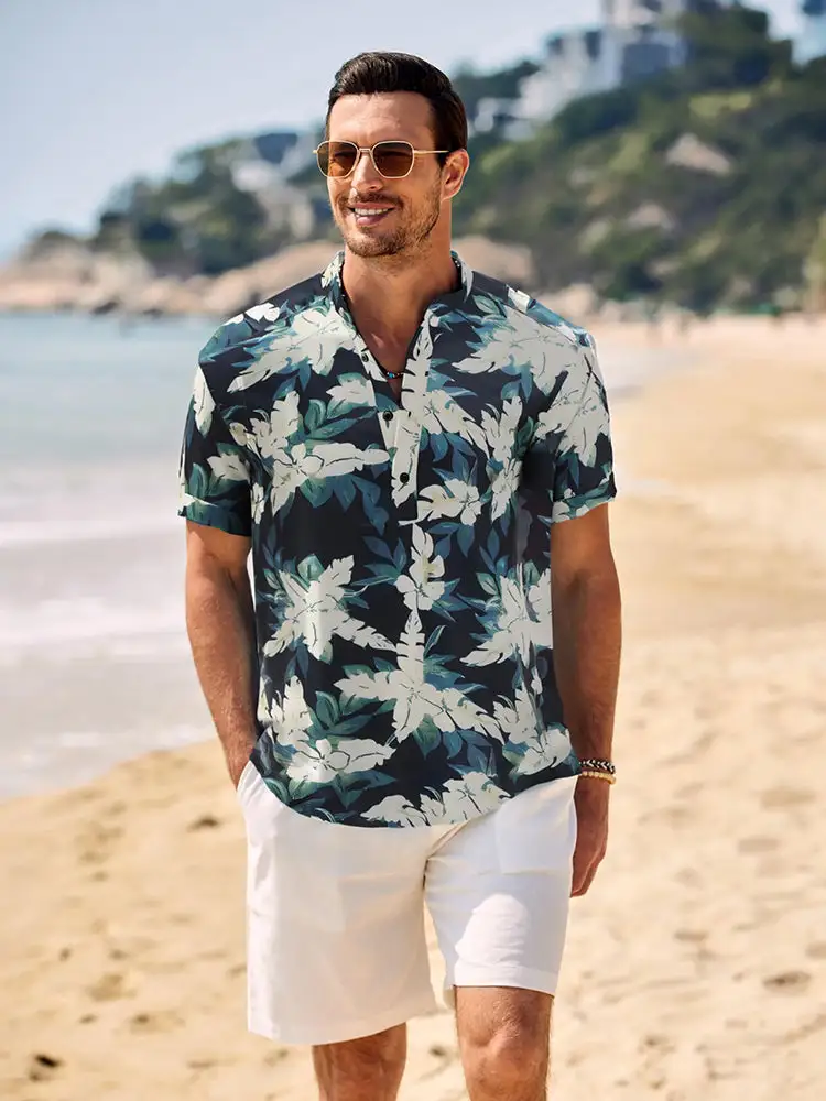 Casual Breathable Hawaiian Henley Shirt