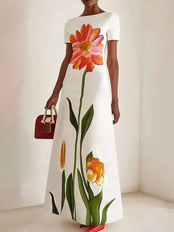 Flower Sleeve Neck Maxi Dress