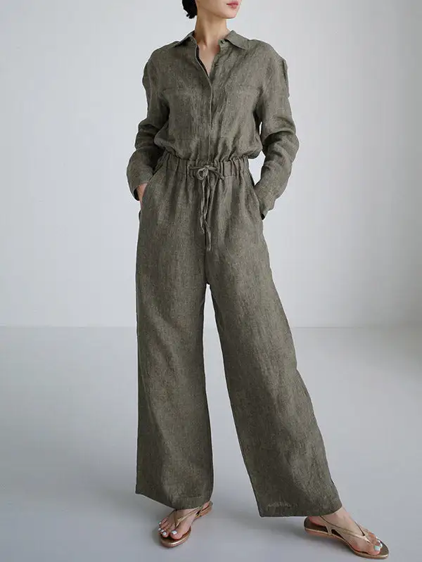 Stedelijke Linnen Jumpsuit Met Trekkoord Elastische Taille En
