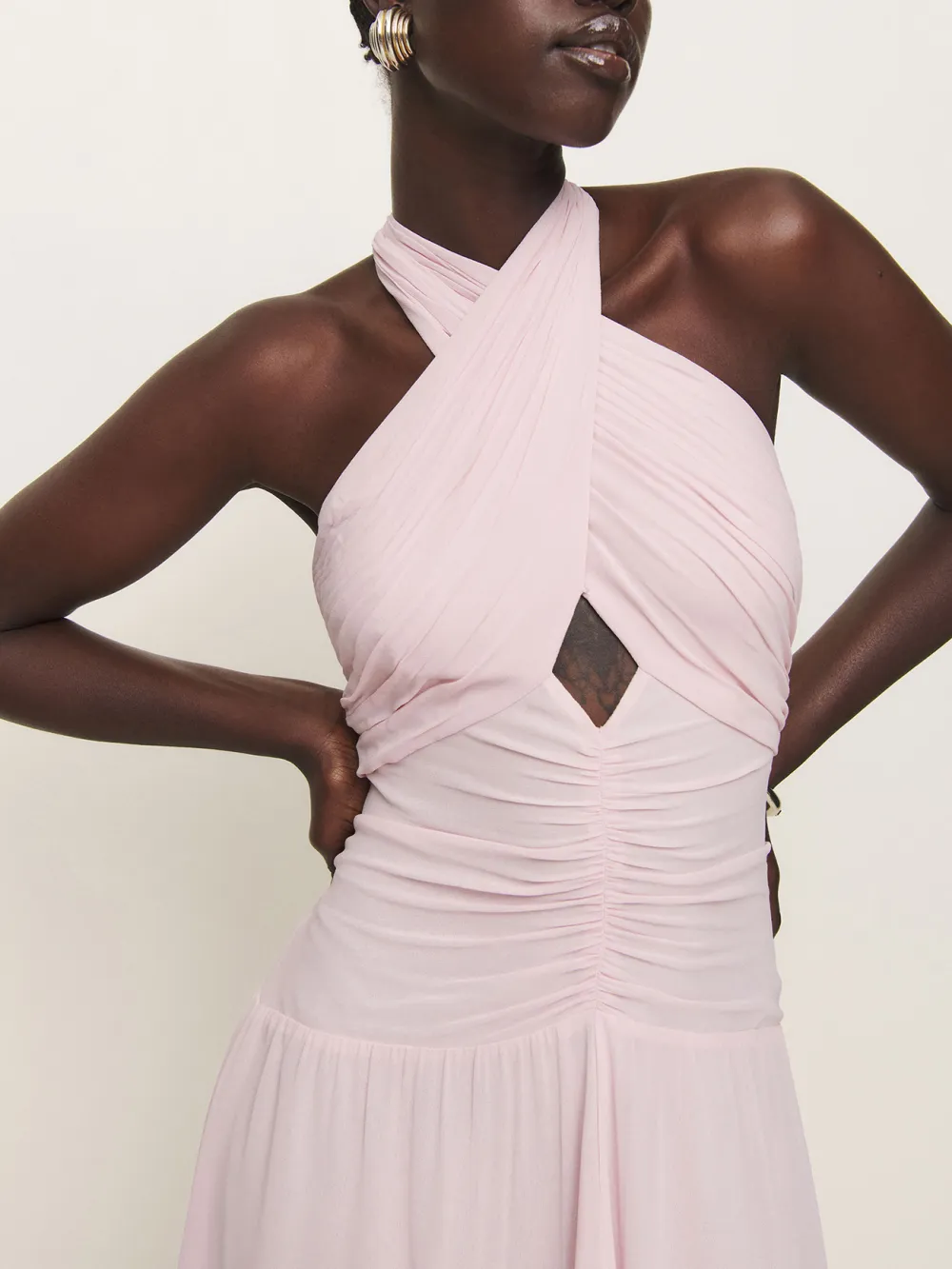 Cutout Detail Ruched Maxi Dress